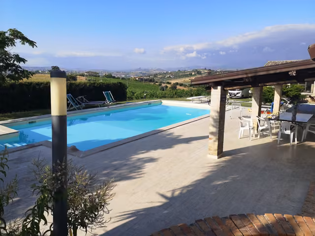 La piscina e il verde intorno all'agriturismo a Controguerra
